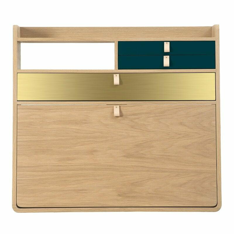 Home Office & Office Furniture |   Gaston Wall Desk, 80 Cm, Oak – Brass – Petrol Blue Home Office & Office Furniture Home Office & Office Furniture